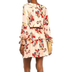 JOIE Nour floeal silk pink orange ruffle peplum mini dress long sleeves size XS